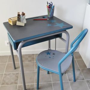 Bureau écolier Bleu Plume de Paon & Gris