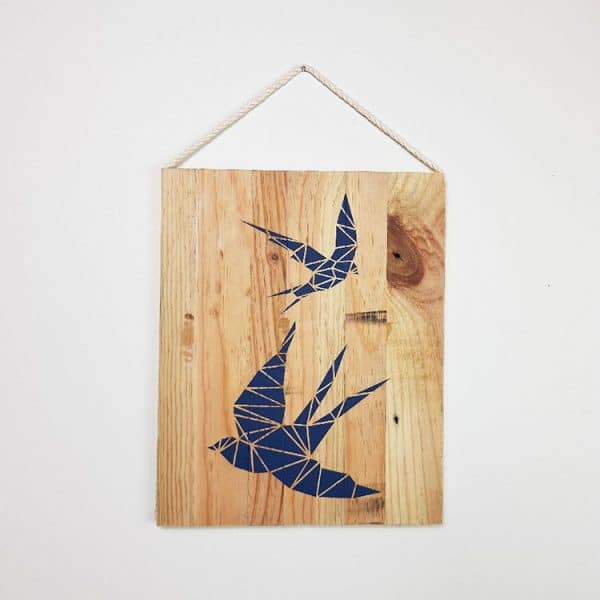 Tableau-palette-motif-Hirondelle-Origami-Bleu