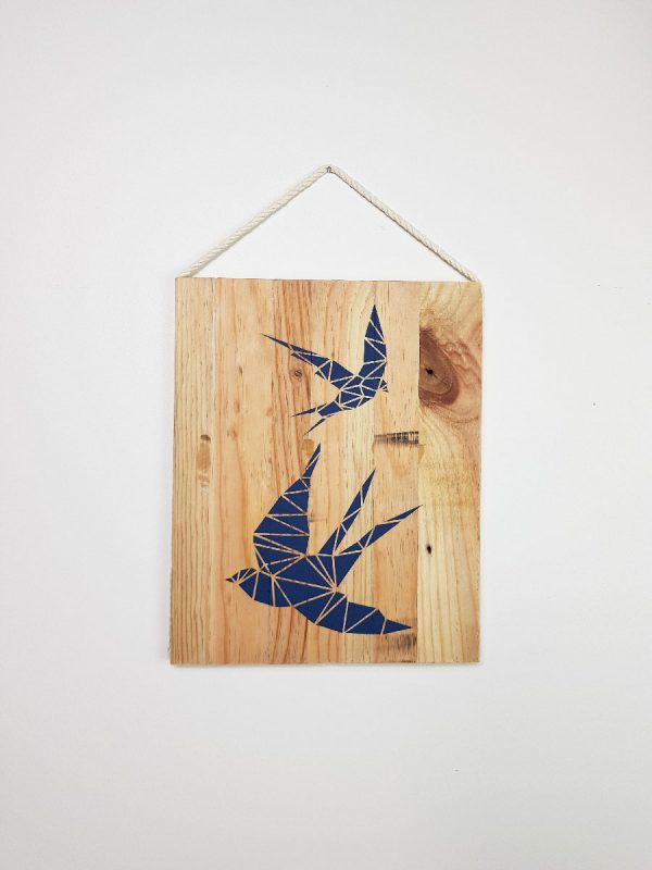 Tableau-palette-motif-Hirondelle-Origami-Bleu